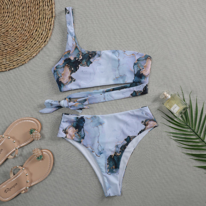 Damen Asymmetrisches Bikini-Set mit geknotetem Oberteil Echo Archiv