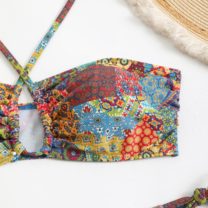 Damen Bandeau-Bikini mit verspieltem kräftigem Muster Echo Archiv