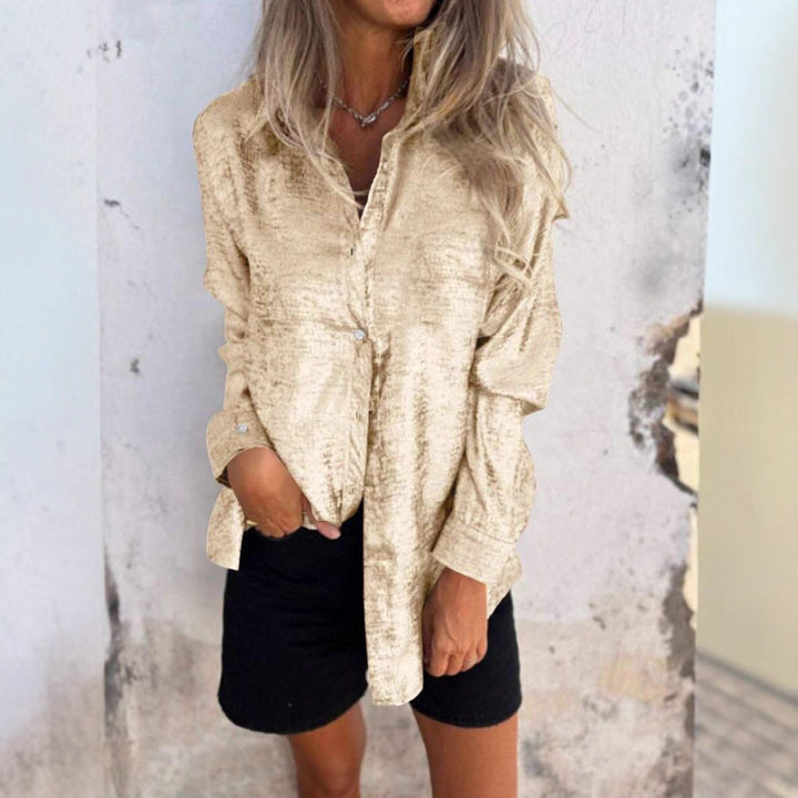 Damen Satinoptik-Hemdbluse mit Metallic-Glanz, legerer Passform und Manschetten Echoarchiv