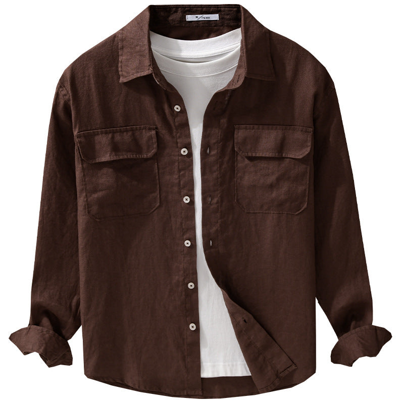 Herren Lockeres Leinen-Overshirt mit Brusttaschen und Knopfleiste Echoarchiv