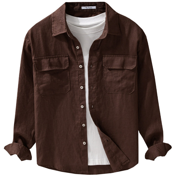 Herren Lockeres Leinen-Overshirt mit Brusttaschen und Knopfleiste Echoarchiv