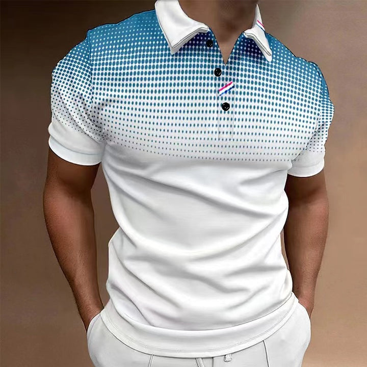 Herren modisches Poloshirt mit feinem Punktmuster und Kragenakzenten Echoarchiv
