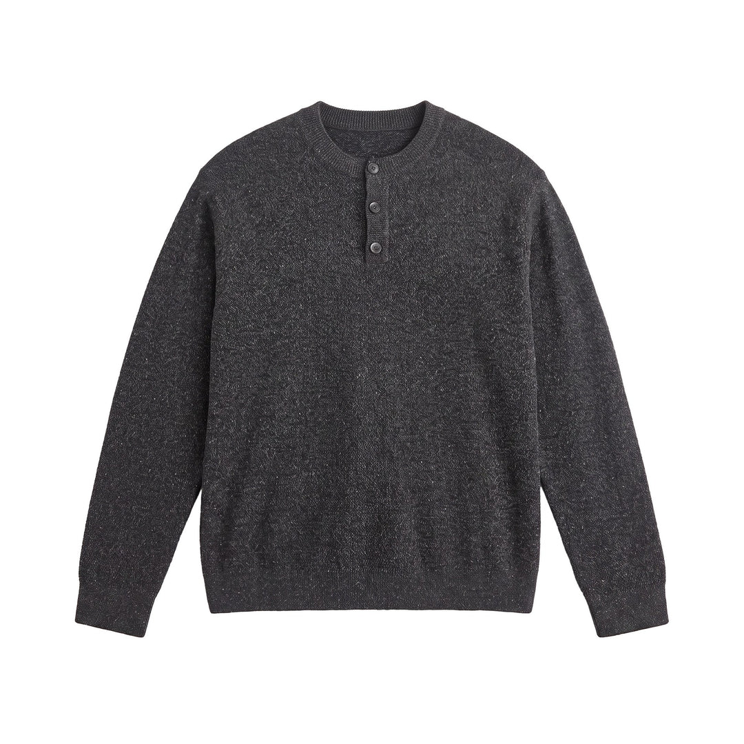 Herren Strukturierter Henley‑Strickpullover mit Dreifach‑Knopfleiste Echoarchiv