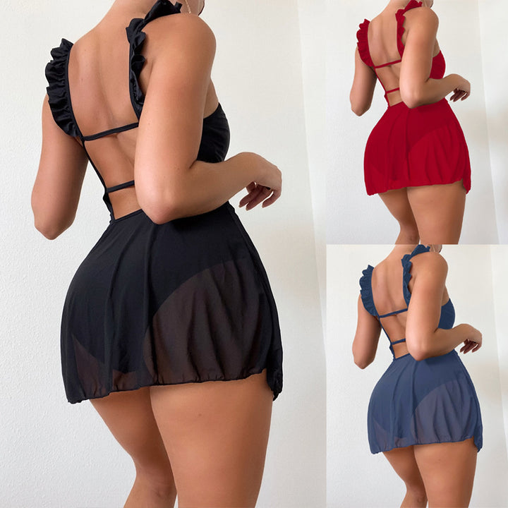 Damen Strandkleid mit Rüschendetails und verstellbarem Rücken Echo Archiv
