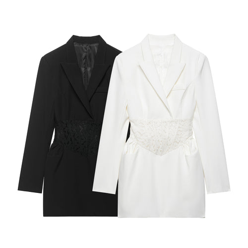 Damen 20+ tailliertes Blazerkleid mit Spitzen‑Corsage und Pattentaschen Echo Archiv