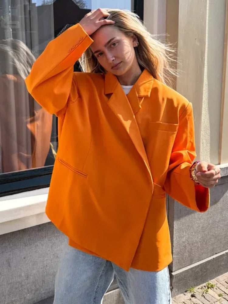 Damen Oversize-Blazer mit kastiger Silhouette, verdeckter Verschluss und Pattentaschen Echoarchiv