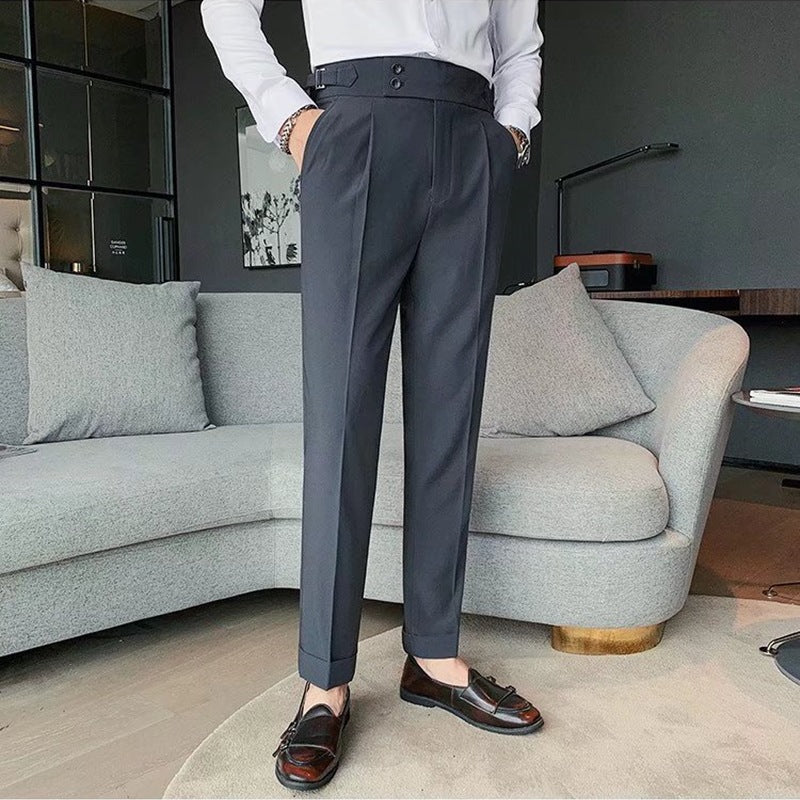 Herren Elegante Anzughose mit hohem Bund und doppelter Knopfdetails Echoarchiv