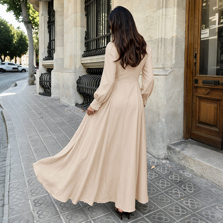 Damen Elegantes Maxikleid mit hochgeschlossenem Kragen und Rüschendetails Echo Archiv