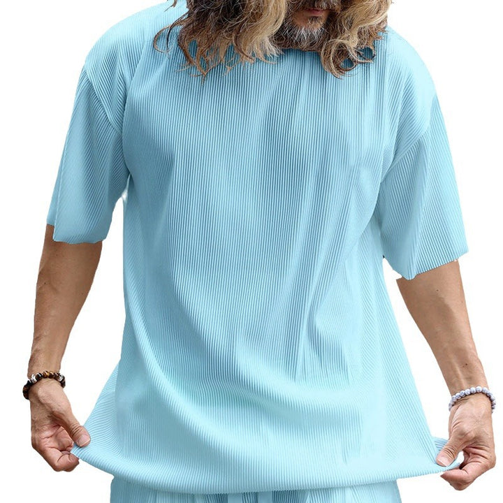 Herren nan modernes geripptes Freizeitset mit weitem Kurzarmshirt und elastischer Tunnelzughose Echo Archiv
