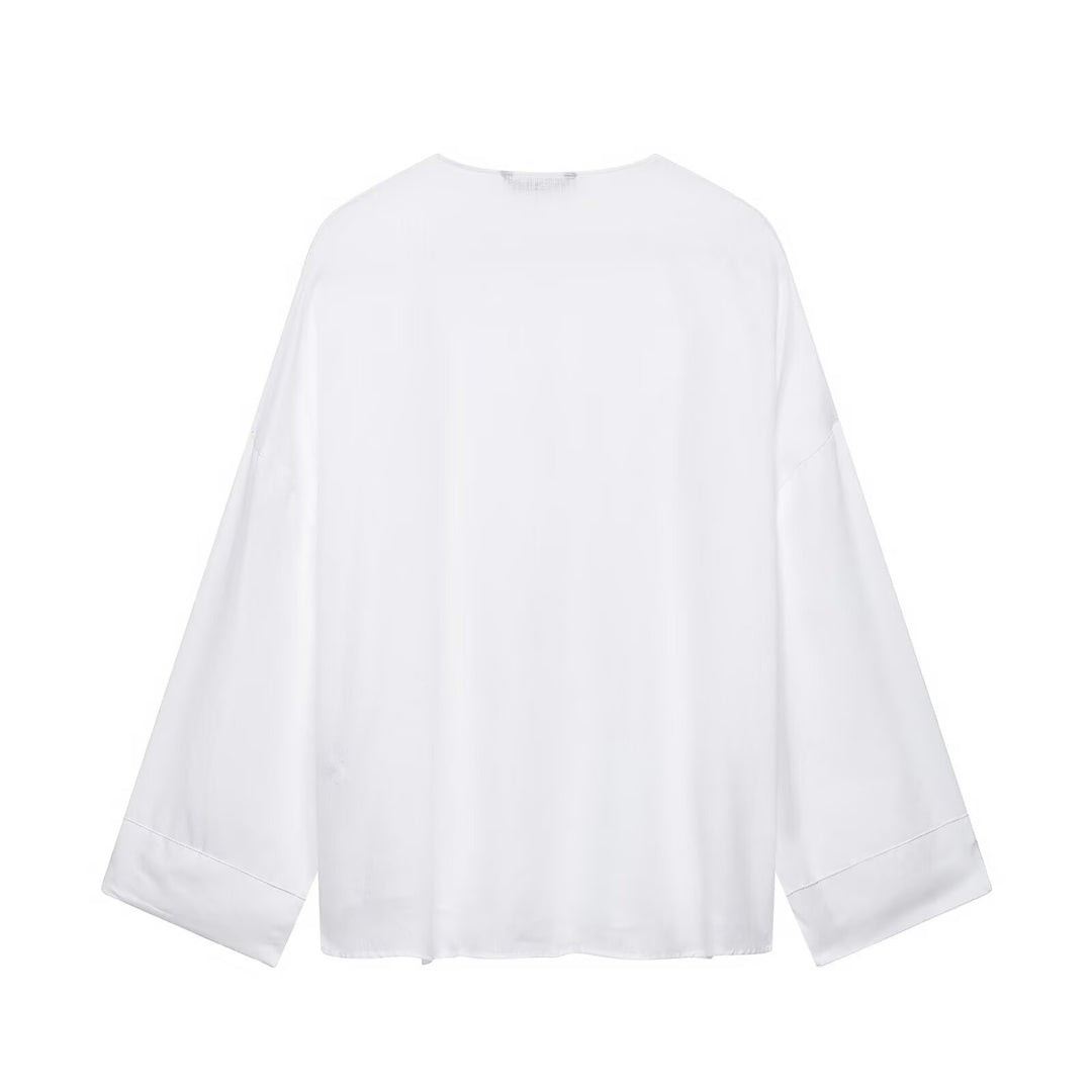Damen Weites Tunika-Blusenshirt mit V‑Ausschnitt und halber Knopfleiste Echo Archiv