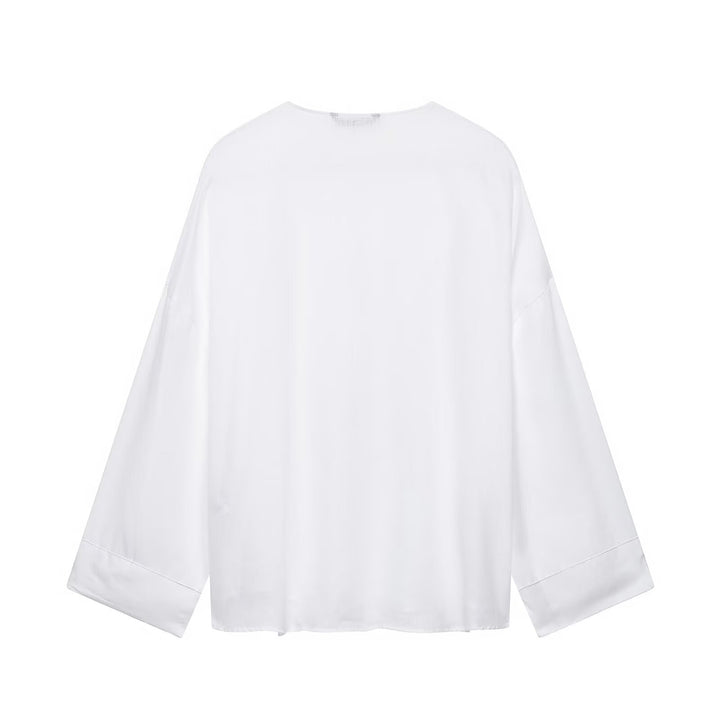 Damen Weites Tunika-Blusenshirt mit V‑Ausschnitt und halber Knopfleiste Echo Archiv