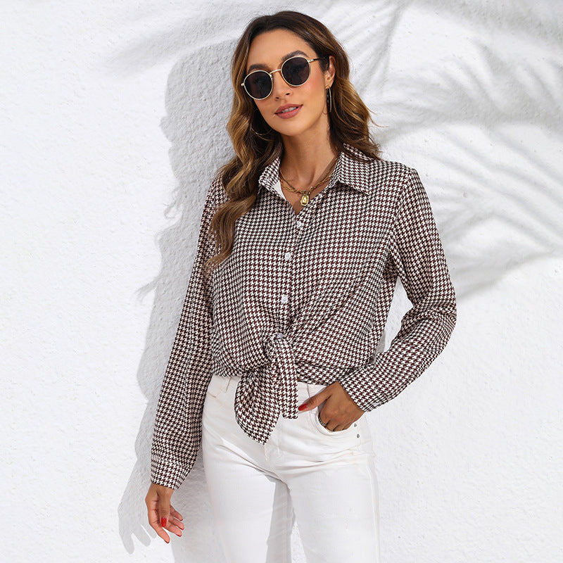 Damen nan geknotete Hahnentritt-Bluse mit Hemdkragen und durchgehender Knopfleiste Echo Archiv