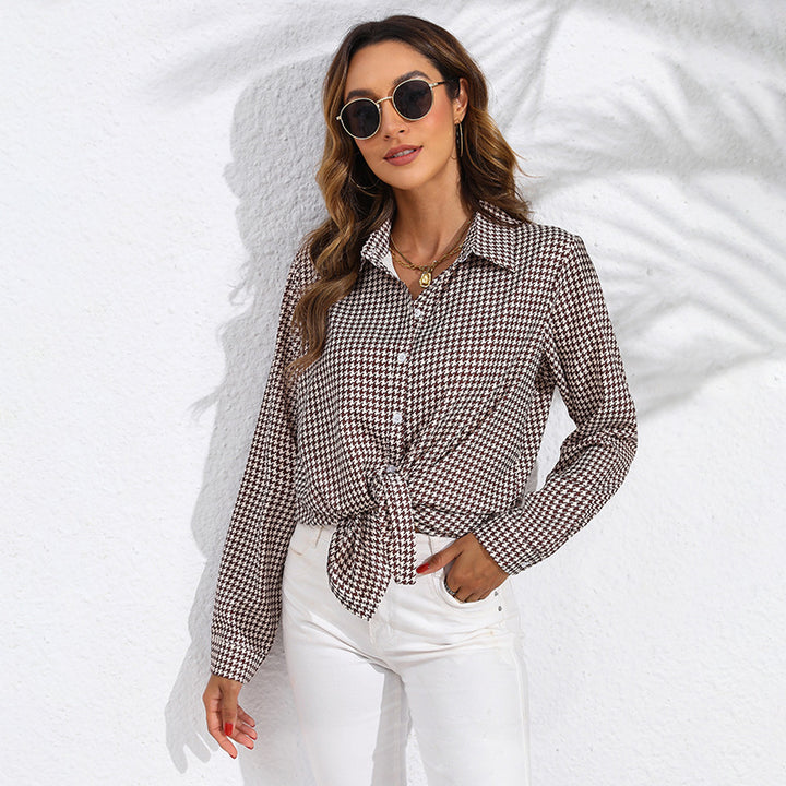 Damen nan geknotete Hahnentritt-Bluse mit Hemdkragen und durchgehender Knopfleiste Echo Archiv