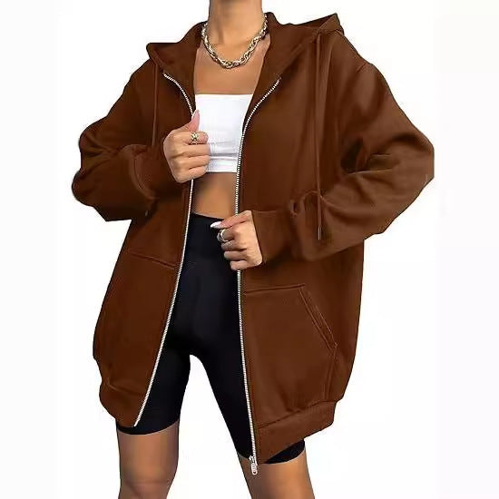 Damen nan oversized Zip-Kapuzenjacke mit kontrastierendem Reißverschluss, doppellagiger Kapuze und Kängurutasche Echo Archiv