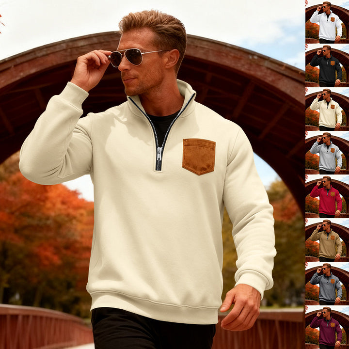 Herren Fleecepullover mit halbem Reißverschluss und praktischer Brusttasche Echoarchiv