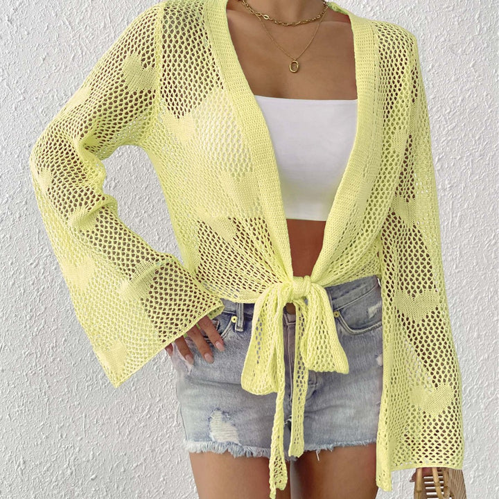 Damen luftiger Strick-Kimono mit offener Front und Kordelzug Echo Archiv