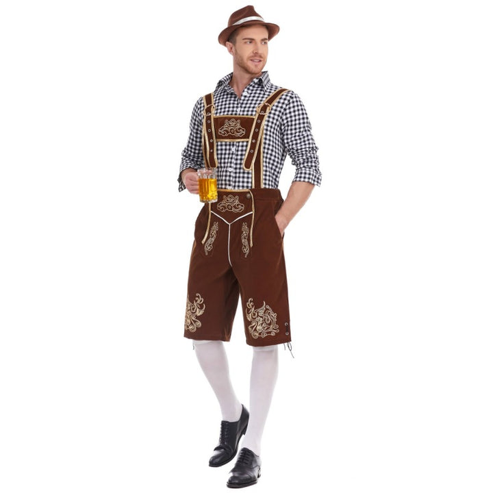 Herren nan Filzoptik-Lederhose knielang mit barocker Stickerei, verstellbaren Trägern und Dekornieten Echo Archiv