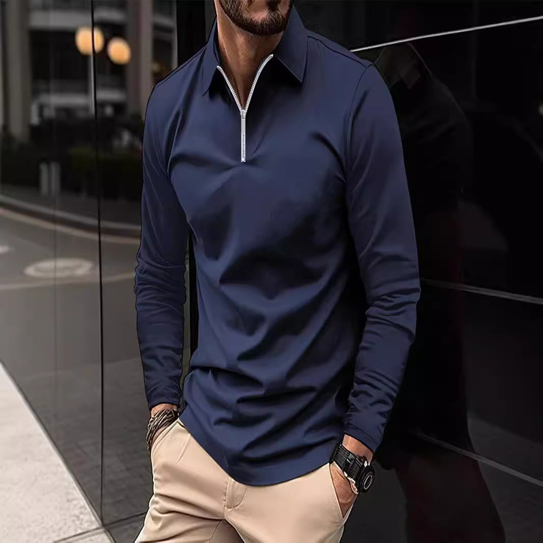 Herren Langarmshirt mit Reißverschluss und modernem Kragen Echoarchiv