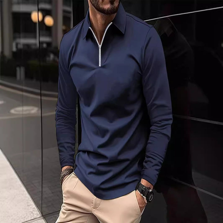 Herren Langarmshirt mit Reißverschluss und modernem Kragen Echoarchiv
