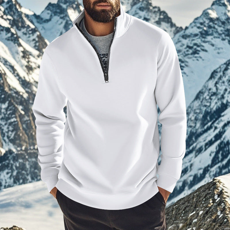 Herren komfortables Halbzip-Sweatshirt mit Stehkragen, leicht angerauter Innenseite und geripptem Saum – Marzano