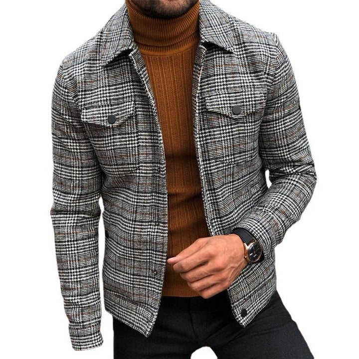 Herren Kariertes Overshirt Jackett aus Wollmischung mit Brusttaschen Echoarchiv