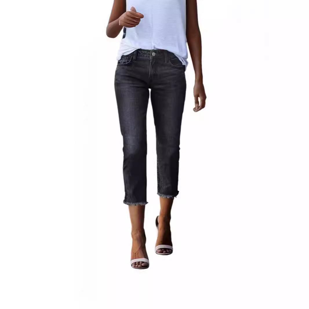 Damen nan gerade geschnittene Jeanshose in verkürzter Länge mit ausgefranstem Saum Echo Archiv