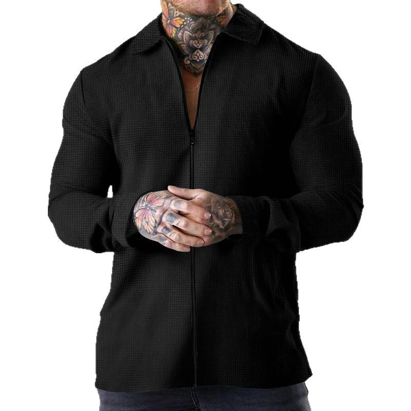 Herren nan strukturierte Zip-Hemdjacke aus Waffelstrick mit Kentkragen und schmaler Silhouette Echo Archiv