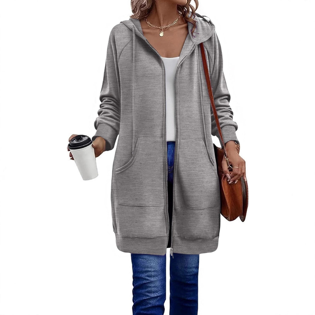 Damen Langer Zip‑Hoodie mit Oversize‑Silhouette, Kängurutaschen und Rippbündchen – Auréline