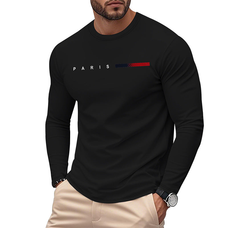 Herren Langarm T-Shirt mit modernem Paris-Druck und elastischem Saum Echoarchiv