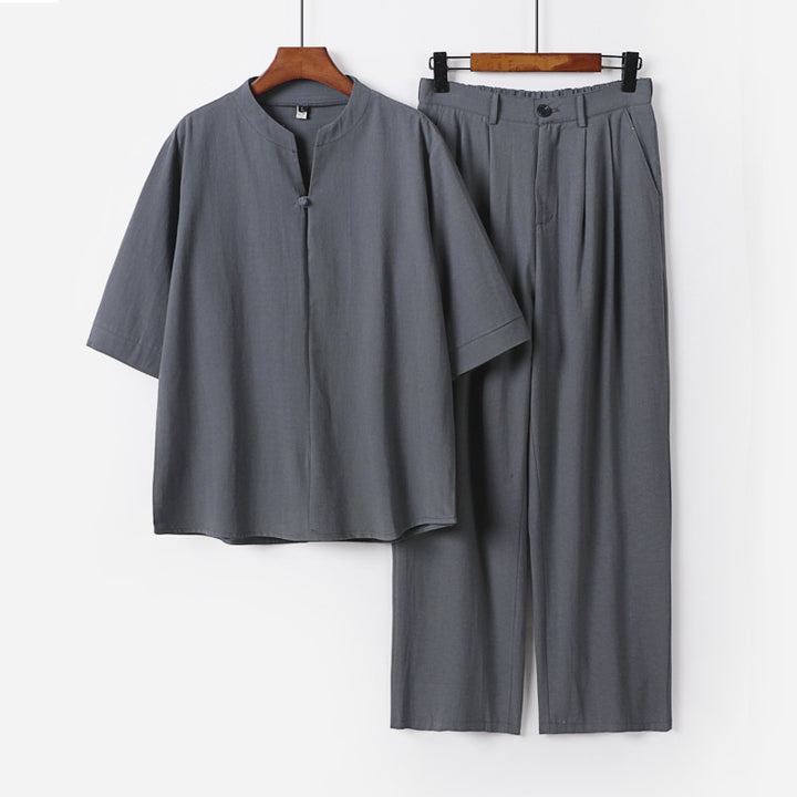 Herren Zweiteiliges Leichtes Freizeitset mit Stehkragen und elastischer Bundhose Echoarchiv