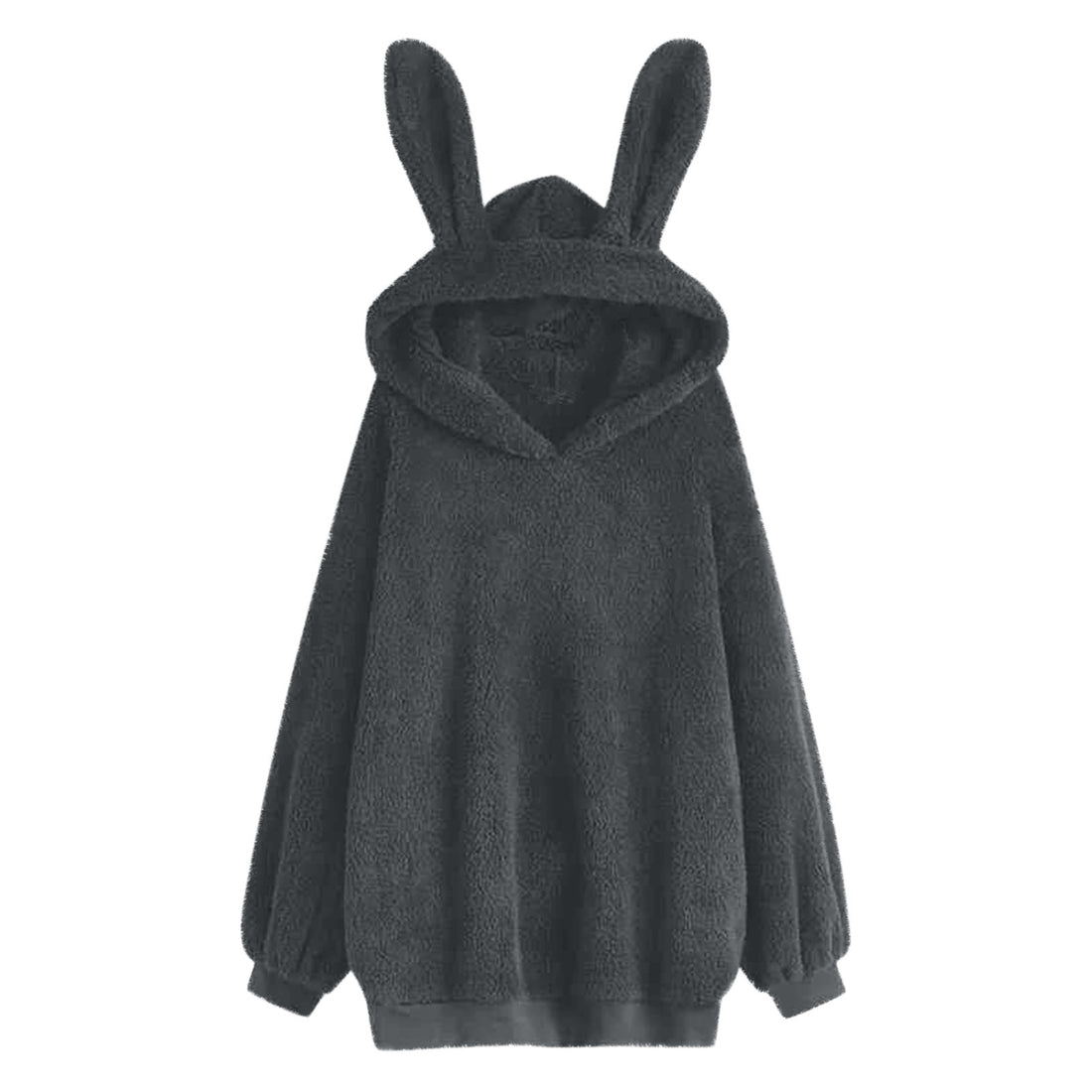 Damen flauschiger Oversize-Kapuzenpullover mit langen Hasenohren und gerippten Bündchen – Auréline