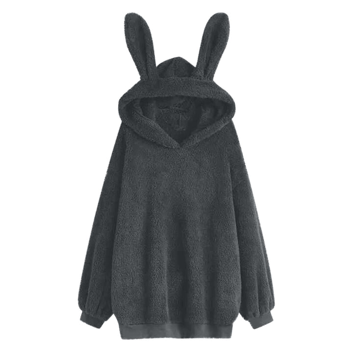 Damen flauschiger Oversize-Kapuzenpullover mit langen Hasenohren und gerippten Bündchen – Auréline