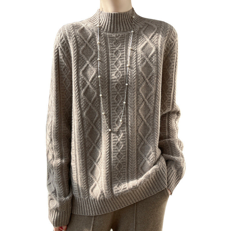 Damen Zopfmuster-Mockneckpullover mit feinem Ajour‑Detail und flauschiger Kaschmir‑Optik Echoarchiv