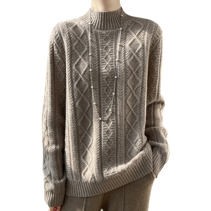 Damen Zopfmuster-Mockneckpullover mit feinem Ajour‑Detail und flauschiger Kaschmir‑Optik Echoarchiv