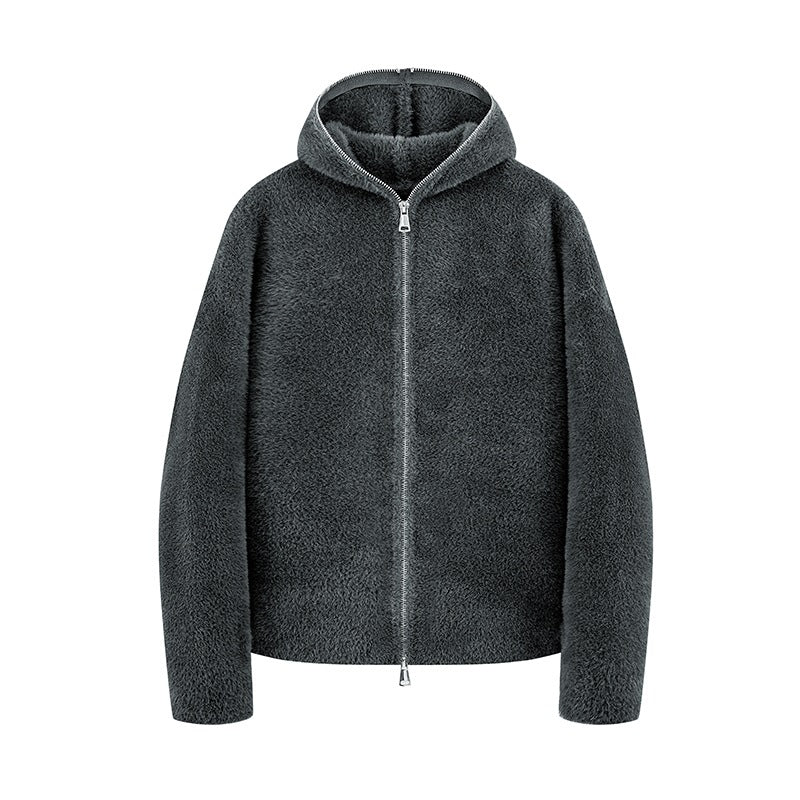Damen Kurz geschnittene Teddy-Fleece-Kapuzenjacke mit Metall-Reißverschluss Echoarchiv