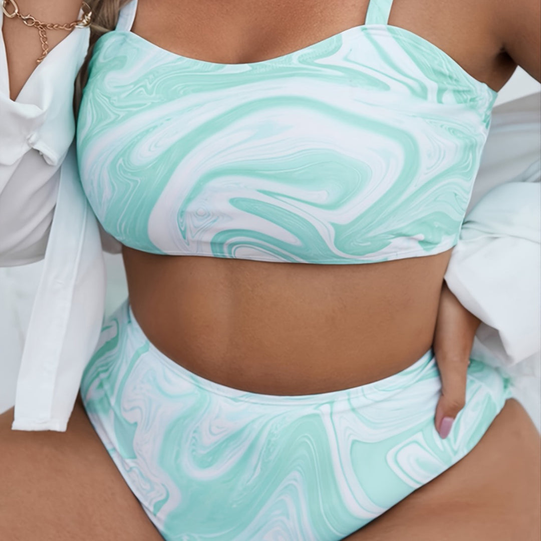 Damen Hochgeschnittenes Bikini-Set mit modernem Marmor-Design Echo Archiv