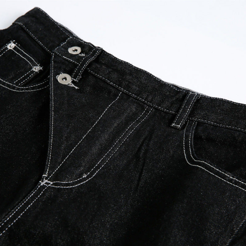 Damen Weite High‑Waist Denim-Jeans mit asymmetrischer Knopfleiste und Kontrastnähten Echo Archiv