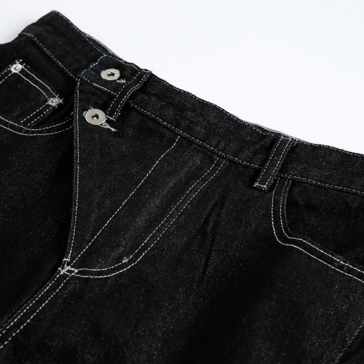 Damen Weite High‑Waist Denim-Jeans mit asymmetrischer Knopfleiste und Kontrastnähten Echo Archiv