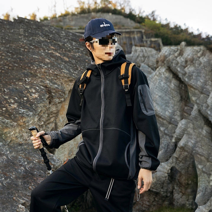 Herren Oversize Outdoor-Fleecejacke mit Kapuze, Ärmel-Reißverschlusstasche & Tunnelzug Echoarchiv