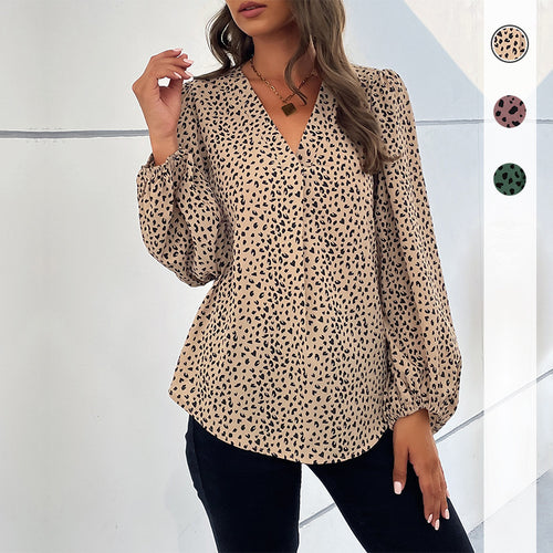 Damen Leichte Viskose-Bluse mit V‑Ausschnitt, elastischen Manschetten und Animal‑Print Echoarchiv