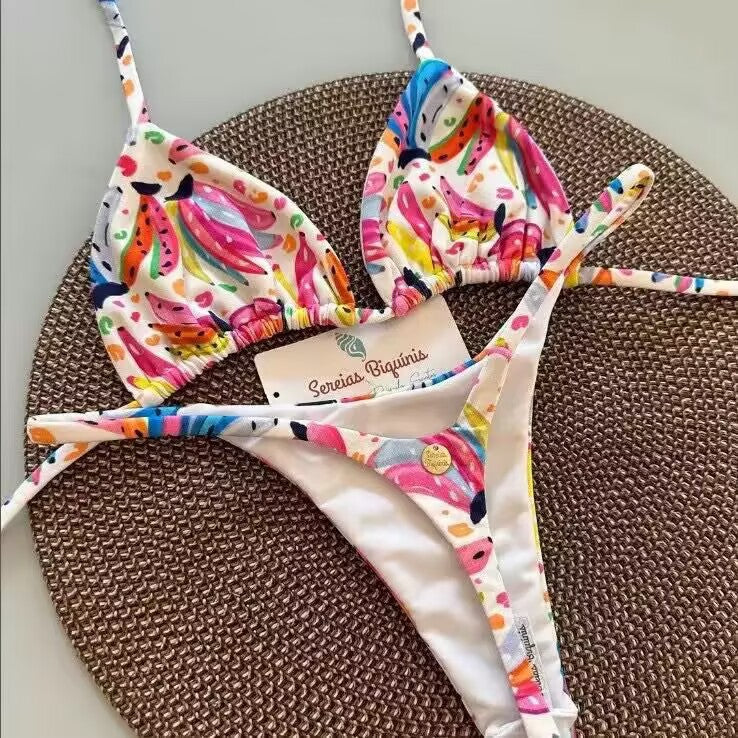 Damen Triangel-Bikini-Set mit floralen Mustern und verstellbaren Trägern Echo Archiv