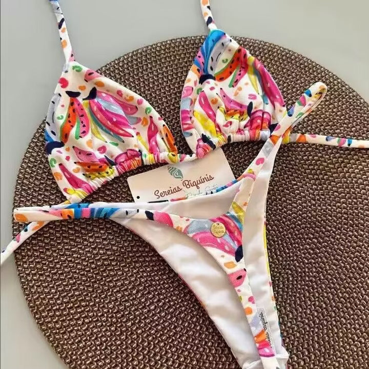 Damen Triangel-Bikini-Set mit floralen Mustern und verstellbaren Trägern Echo Archiv