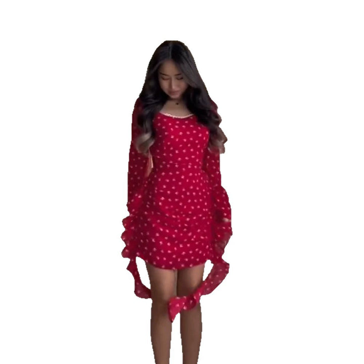 Damen Enges gerafftes Minikleid mit quadratischem Ausschnitt, Puffärmeln und seitlichen Volantbändern Echoarchiv