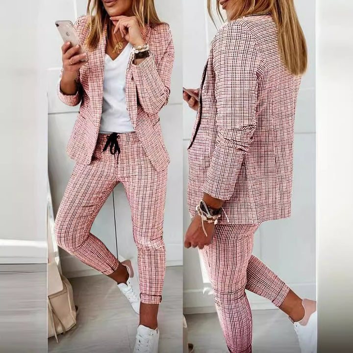 Damen nan lässig-elegantes Karozweiteiler Blazer mit Tunnelzug-Slimhose Echo Archiv