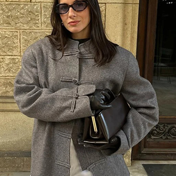 Damen Boxy Wollmix-Kurzjacke mit Knebelverschlüssen und Stehkragen Echo Archiv