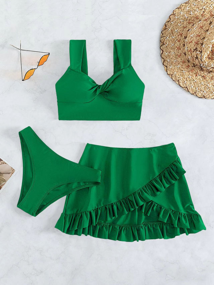 Damen Freizeit-Bikini-Set mit Wickelrock und stützenden Trägern Echo Archiv