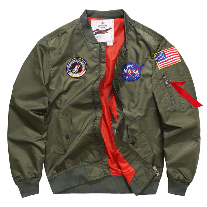 Männermode mit  besticktem Patch Flug-Bomberjacke mit kontrastierender Innenfutter und Utility-Ärmeltasche Echo Archiv