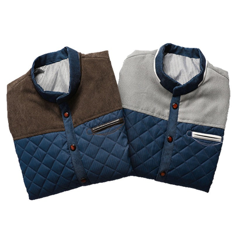 Herren Steppjacke im Cord-Mix mit Kontrast-Schulterpartie und verdeckter Druckknopfleiste Echoarchiv