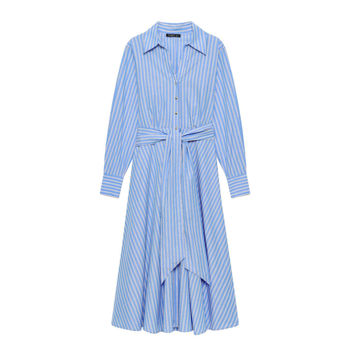 Damen nan gestreiftes Hemdkleid mit Bindegürtel, langen Manschetten und asymmetrischem Zipfelsaum Echo Archiv