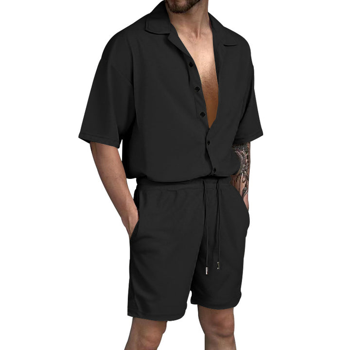 Herren lässiges Kurzarmhemd- und Shorts-Set mit elastischem Bund und praktischen Taschen Echoarchiv